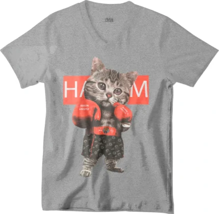 T-shirt Cat Boxer gris col V