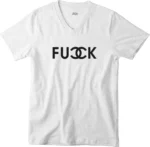 T-shirt Fucck blanc col V homme