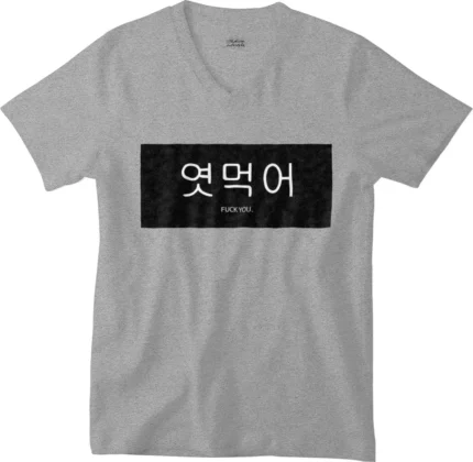 T-shirt Korean fuck you gris col V