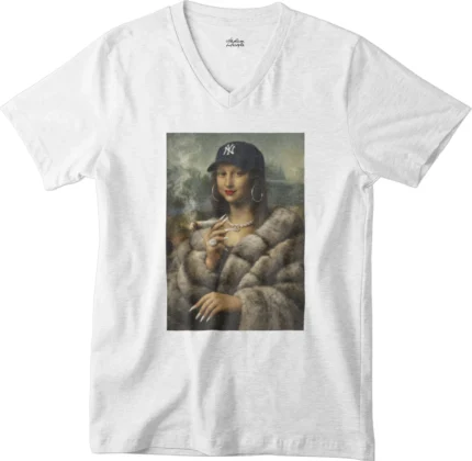 T-shirt Mona Lisa NY blanc col V